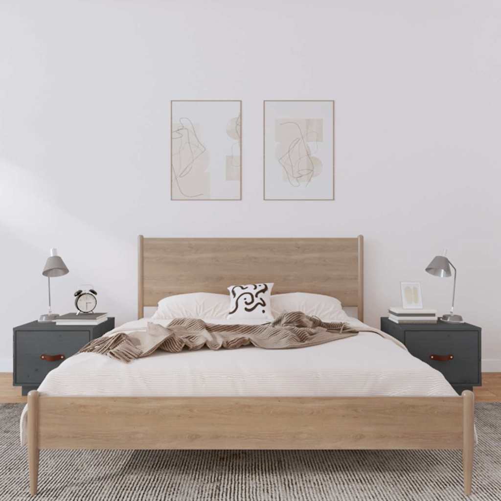 Nachttische 2 Stk. Grau 40x34x35 cm Massivholz Kiefer