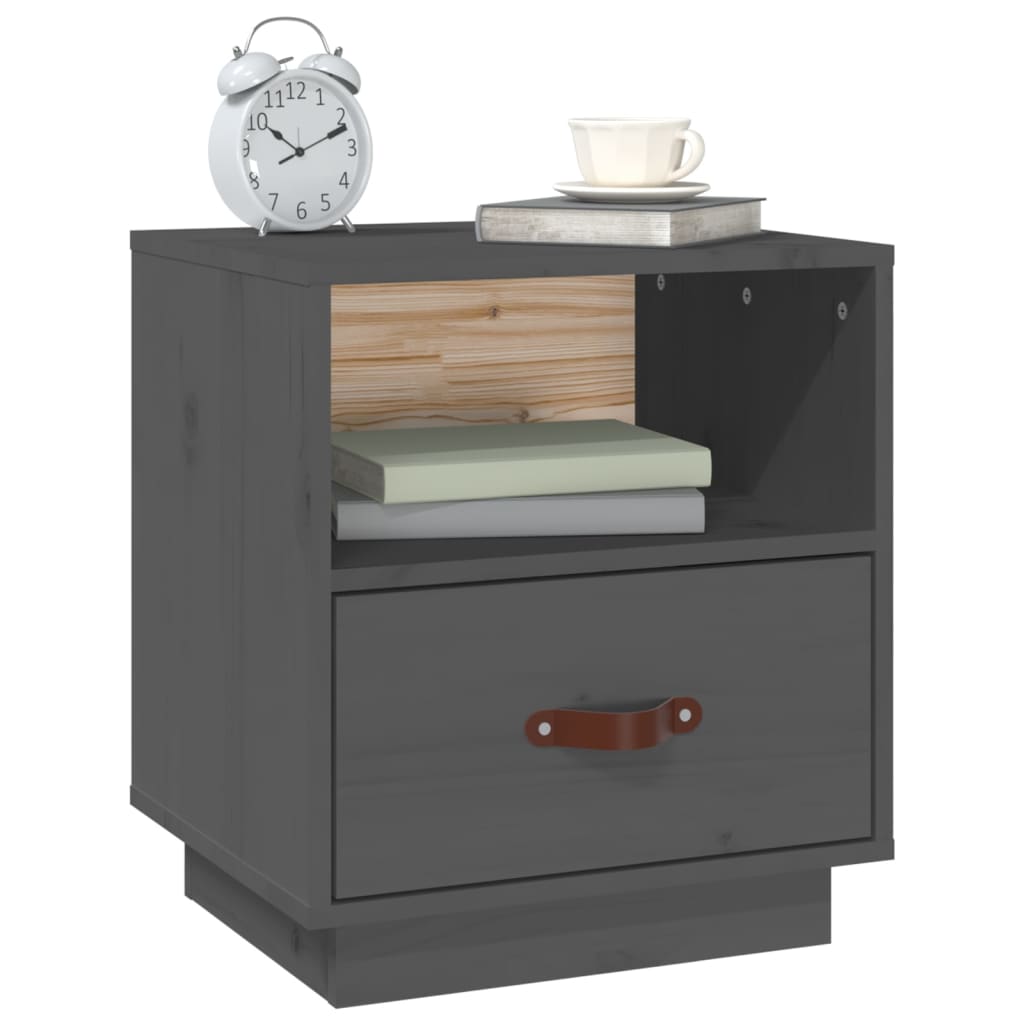 Nachttische 2 Stk. Grau 40x34x45 cm Massivholz Kiefer