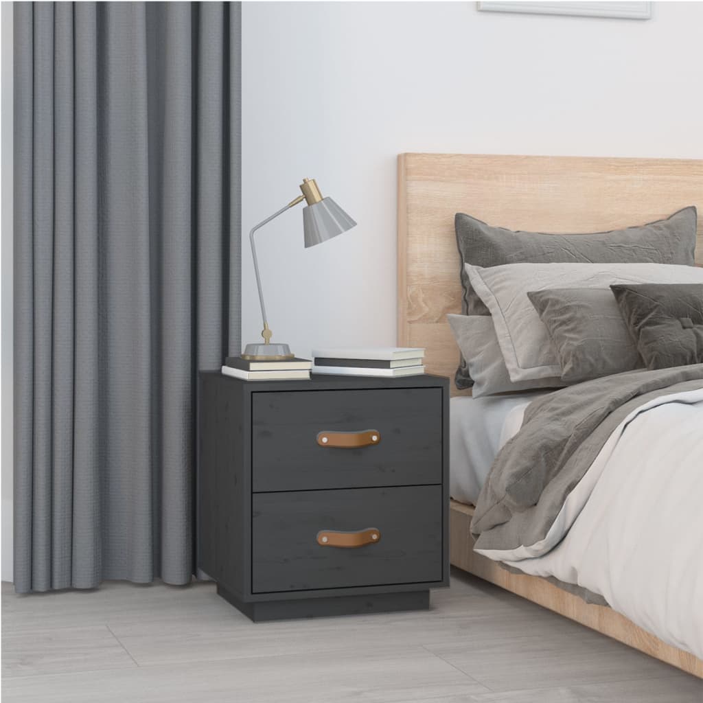 Nachttische 2 Stk. Grau 40x34x45 cm Massivholz Kiefer