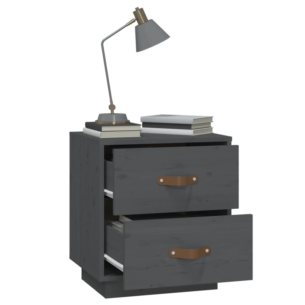 Nachttische 2 Stk. Grau 40x34x45 cm Massivholz Kiefer