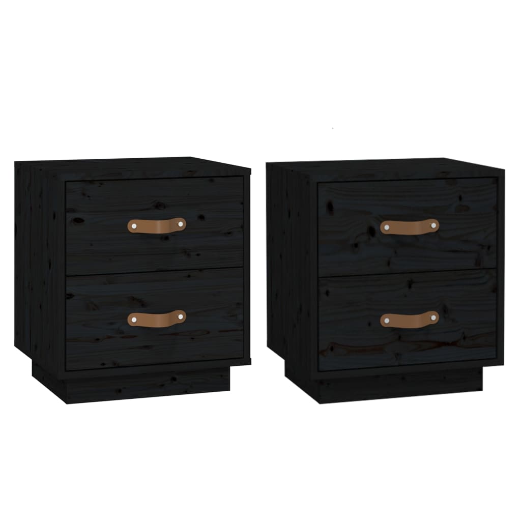 Nachttische 2 Stk. Schwarz 40x34x45 cm Massivholz Kiefer