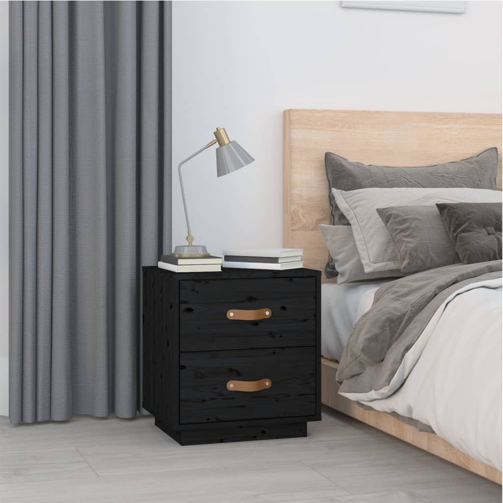 Nachttische 2 Stk. Schwarz 40x34x45 cm Massivholz Kiefer