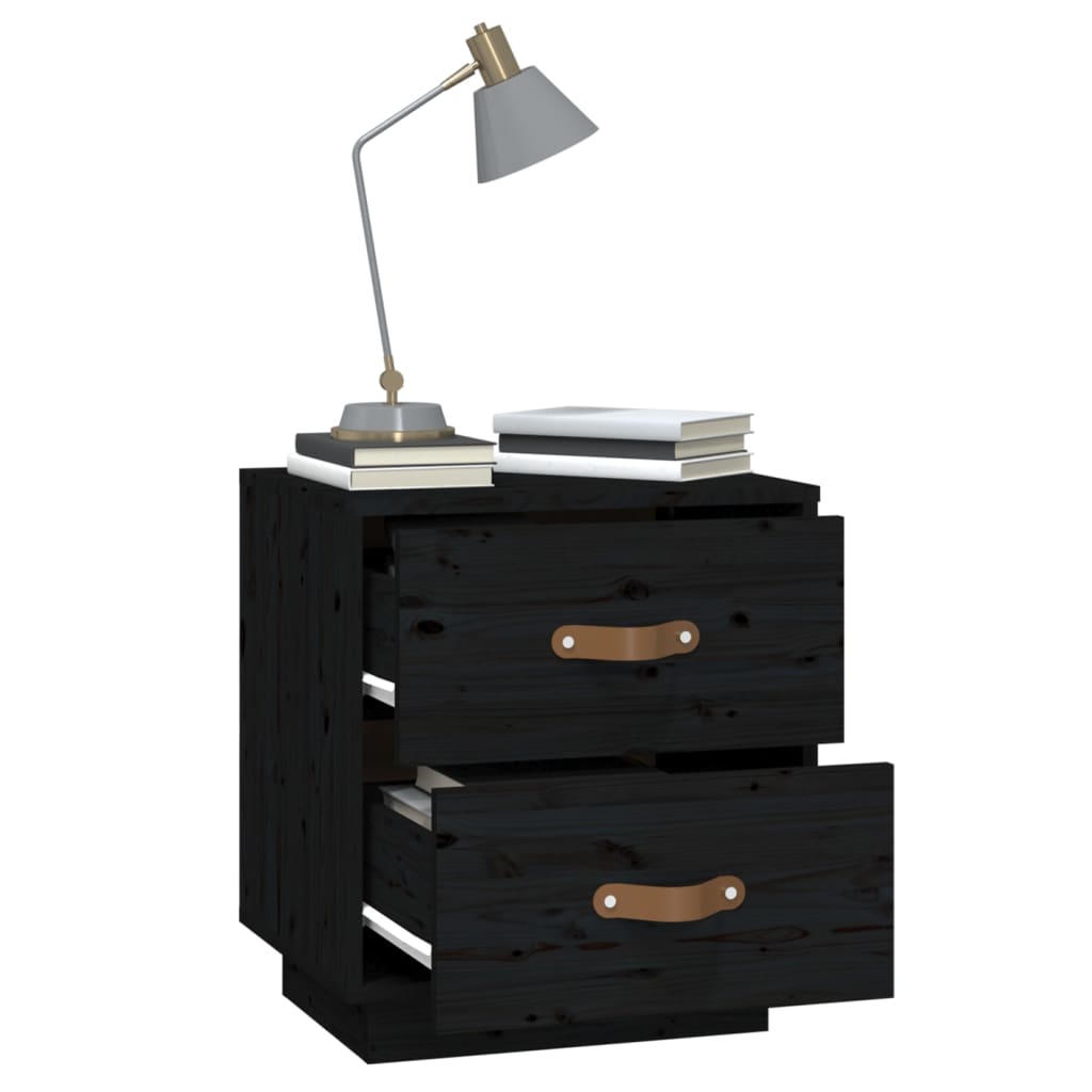Nachttische 2 Stk. Schwarz 40x34x45 cm Massivholz Kiefer