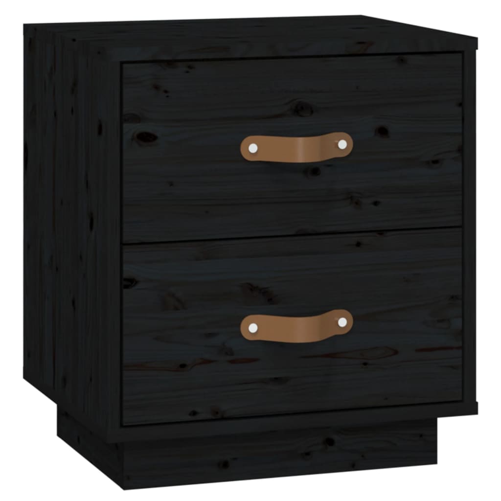 Nachttische 2 Stk. Schwarz 40x34x45 cm Massivholz Kiefer
