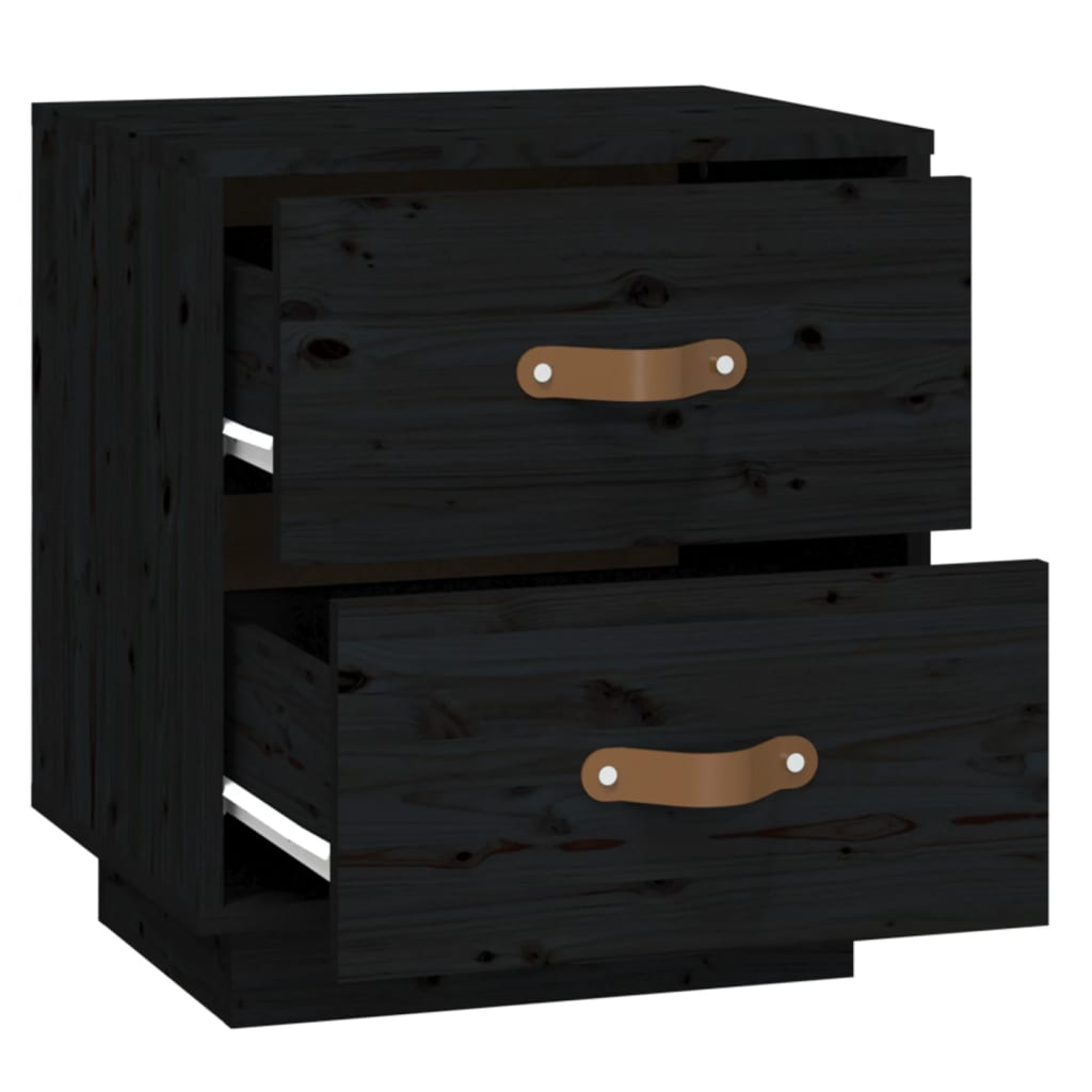 Nachttische 2 Stk. Schwarz 40x34x45 cm Massivholz Kiefer