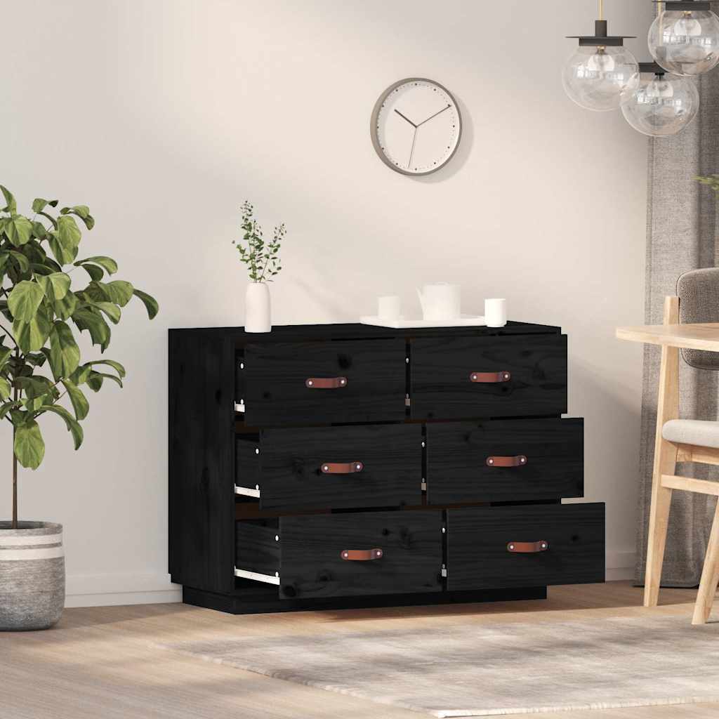 Sideboard Schwarz 100x40x75 cm Massivholz Kiefer