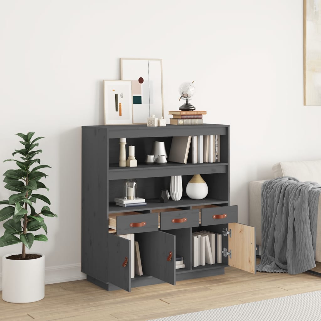 Highboard Grau 100x40x108,5 cm Massivholz Kiefer