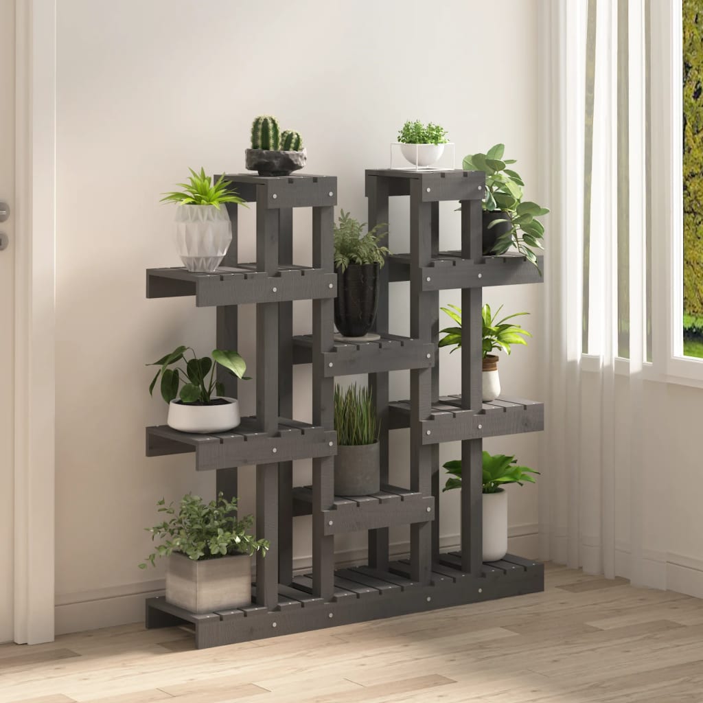 Pflanzenständer Grau 104,5x25x109,5 cm Massivholz Kiefer