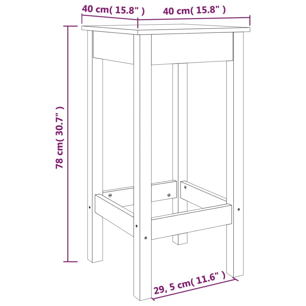 Barstühle 2 Stk. Grau 40x40x78 cm Massivholz Kiefer