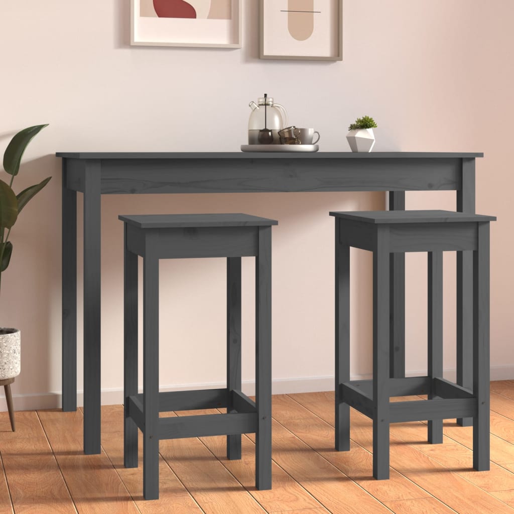 Barstühle 2 Stk. Grau 40x40x78 cm Massivholz Kiefer