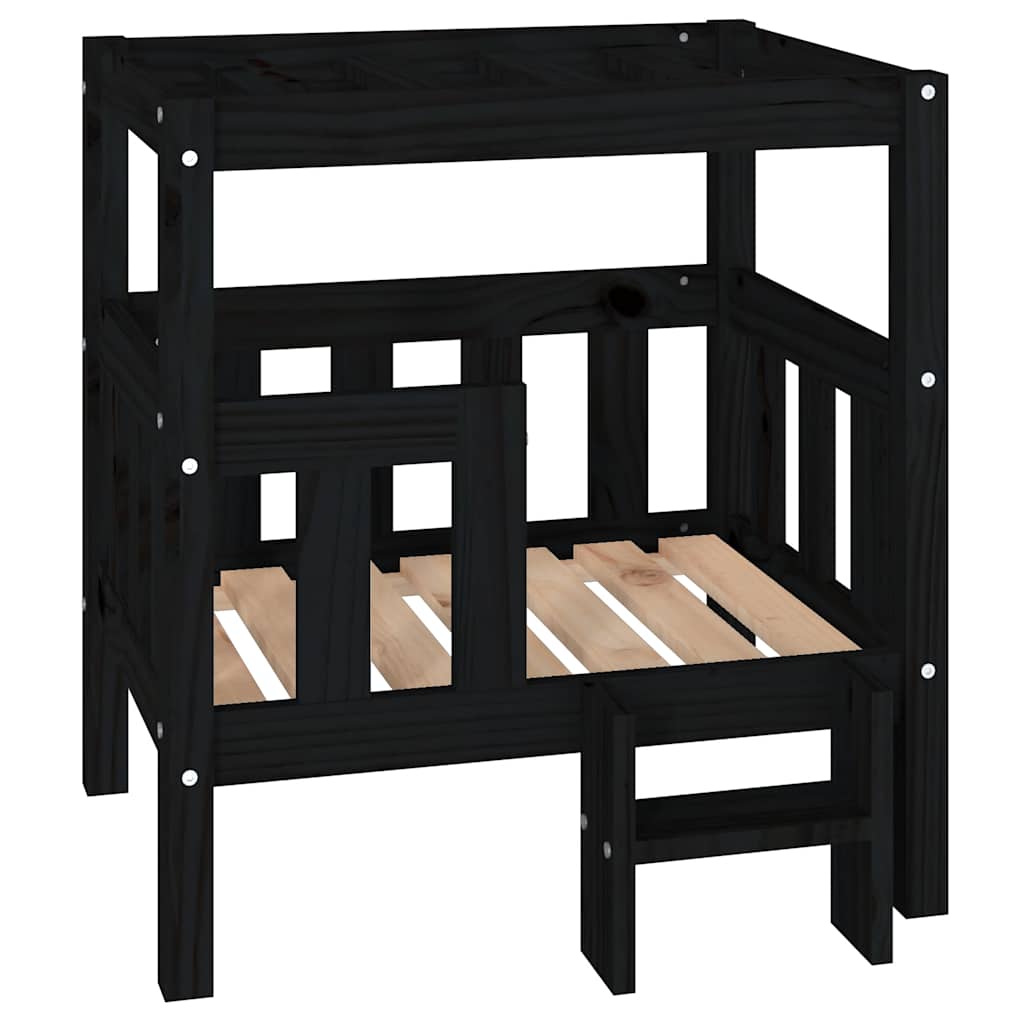 Hundebett Schwarz 65,5x50,5x70 cm Massivholz Kiefer
