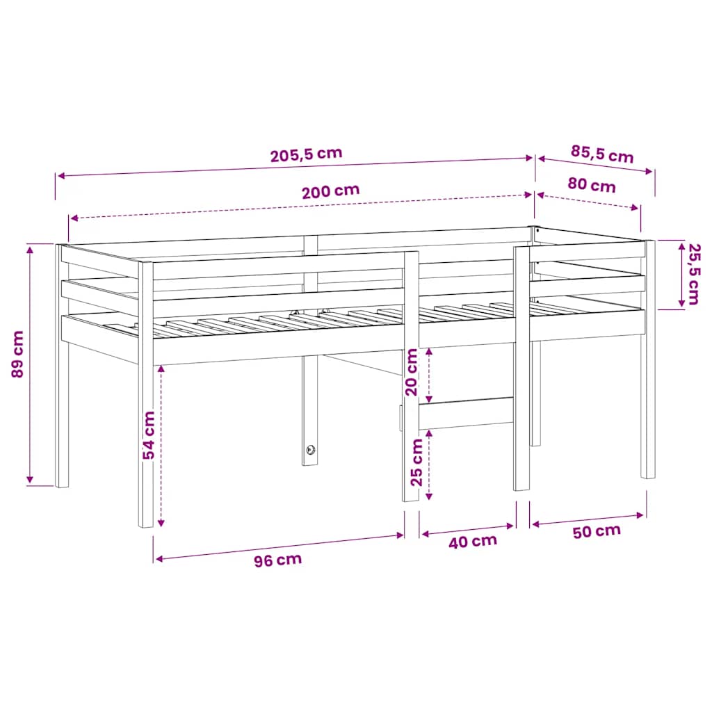 Hochbett 80x200 cm Massivholz Kiefer