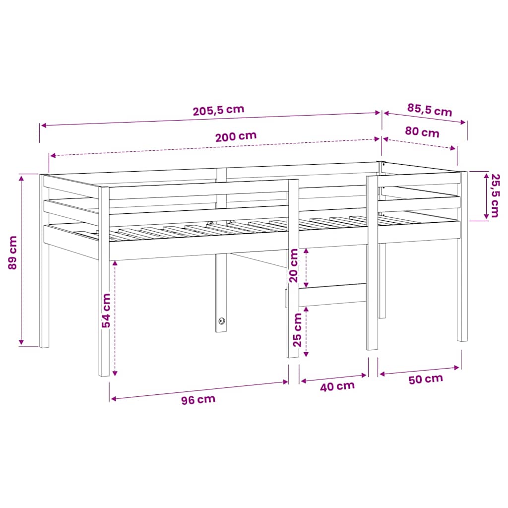 Hochbett Weiß 80x200 cm Massivholz Kiefer