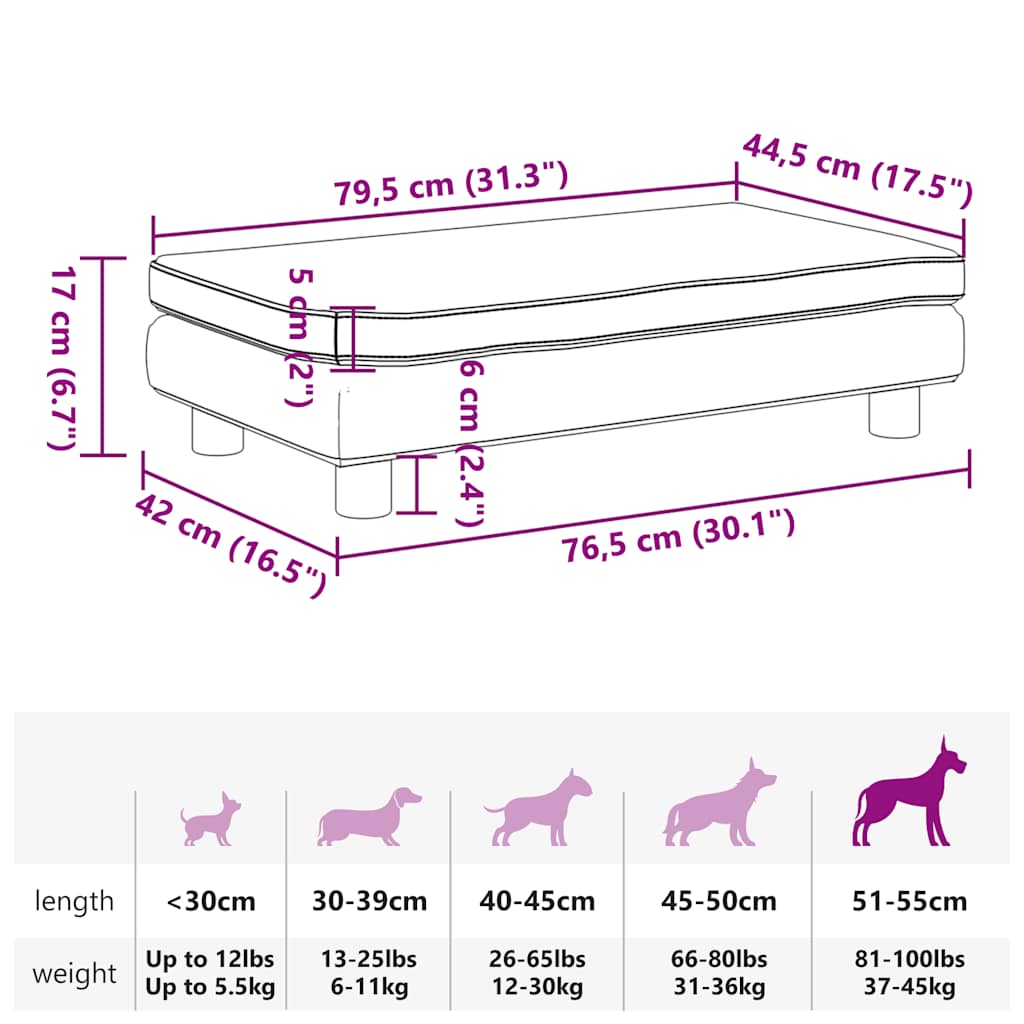 Hundebett mit Verlängerung Creme 100x50x30 cm Samt