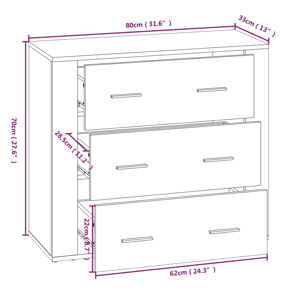 Sideboard Betongrau 80x33x70 cm Holzwerkstoff