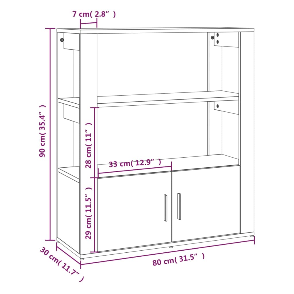 Sideboard Sonoma-Eiche 80x30x90 cm Holzwerkstoff