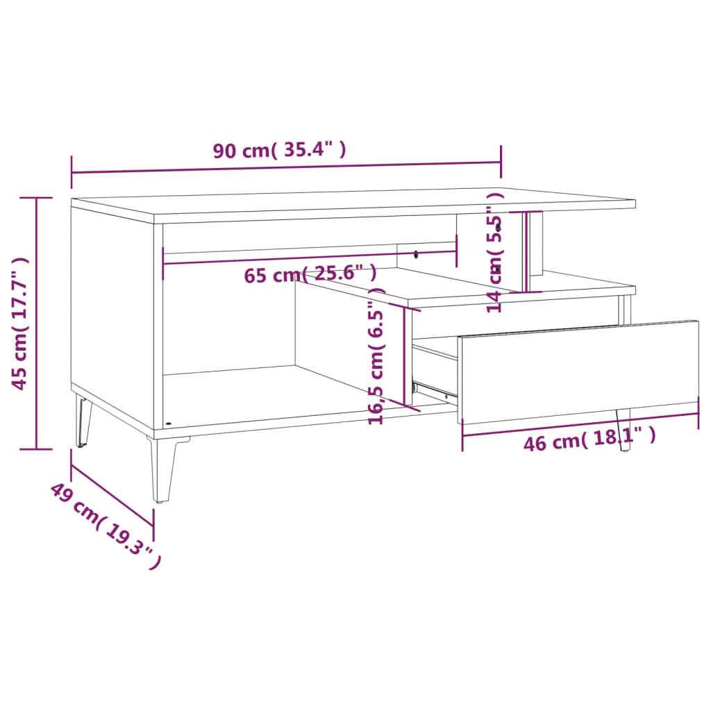 Couchtisch Sonoma-Eiche 90x49x45 cm Holzwerkstoff