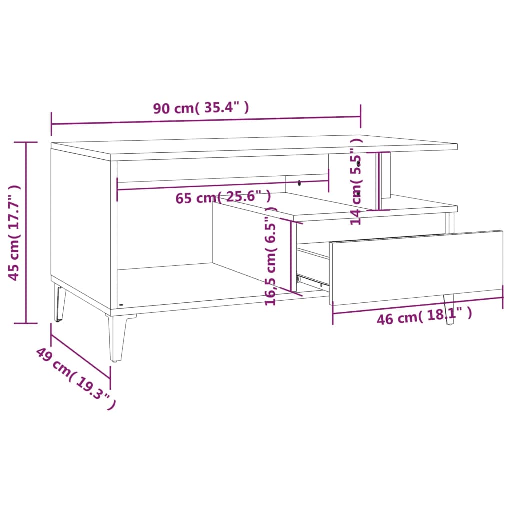 Couchtisch Grau Sonoma 90x49x45 cm Holzwerkstoff