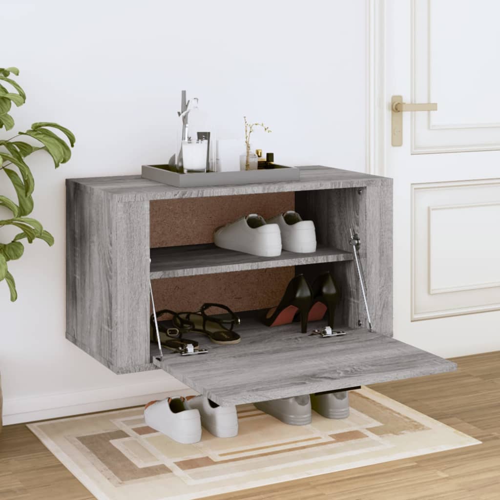 Wand-Schuhschrank Grau Sonoma 70x35x38 cm Massivholz Kiefer