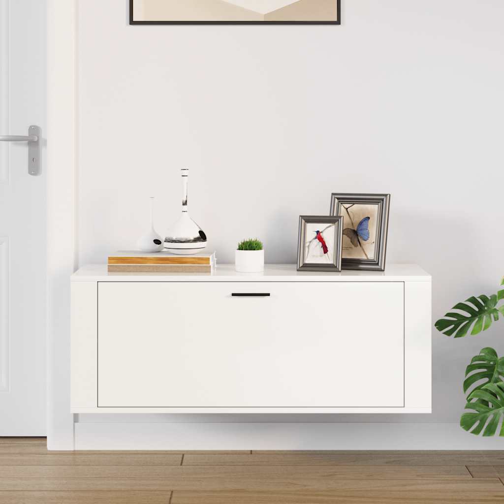 Wand-Schuhschrank Hochglanz-Weiß 100x35x38 cm Holzwerkstoff