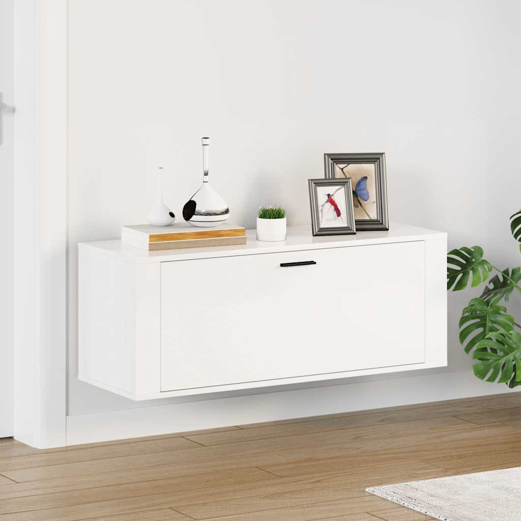 Wand-Schuhschrank Hochglanz-Weiß 100x35x38 cm Holzwerkstoff