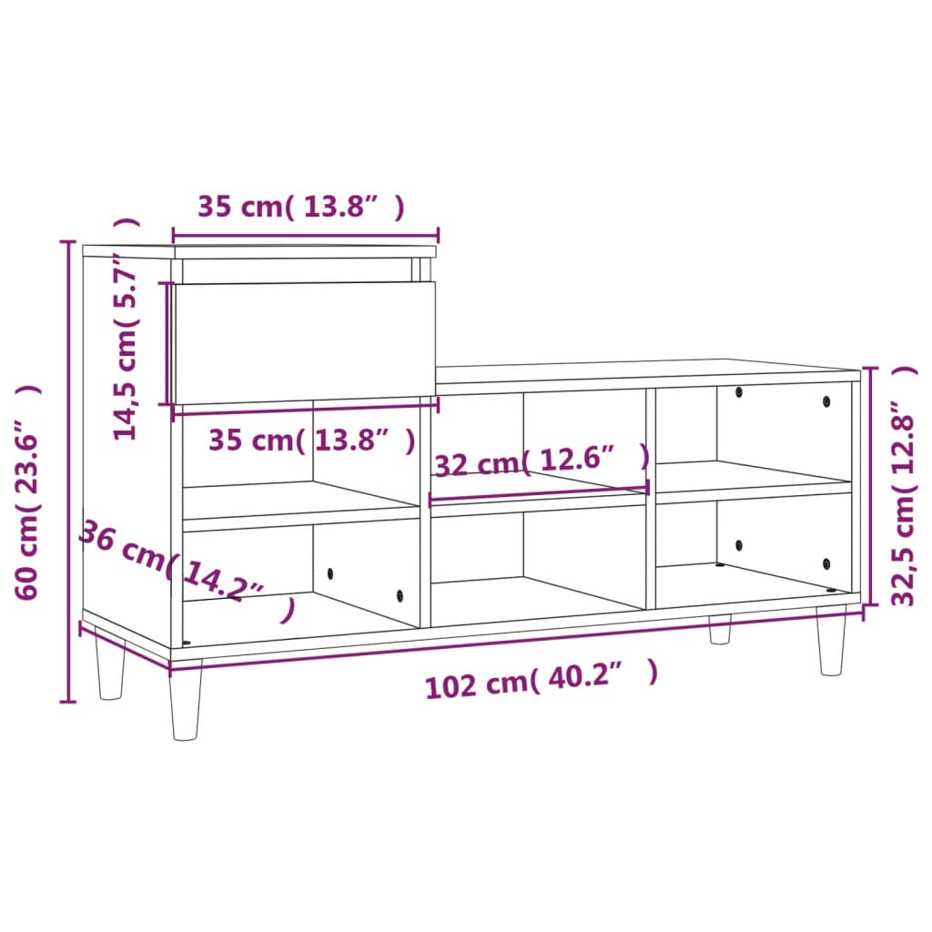 Schuhregal Sonoma-Eiche 102x36x60 cm Holzwerkstoff