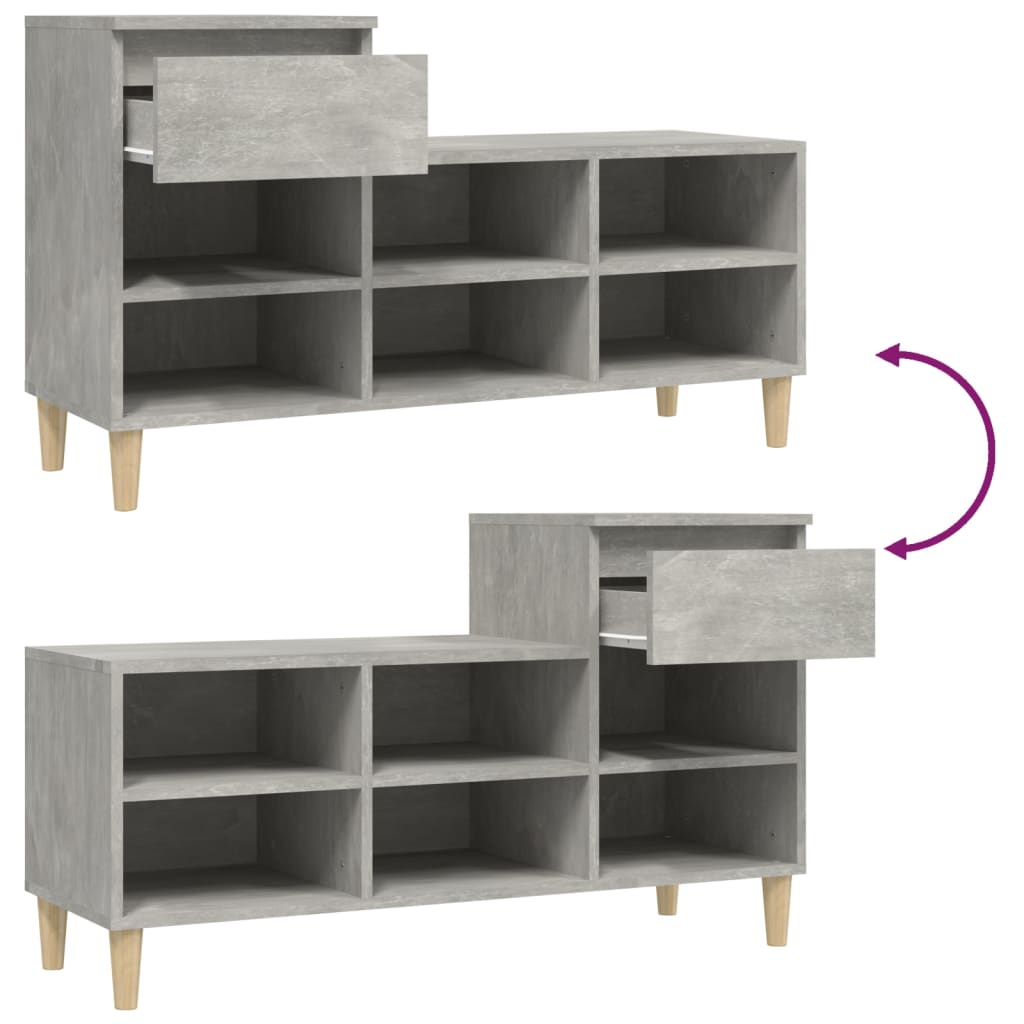 Schuhregal Betongrau 102x36x60 cm Holzwerkstoff