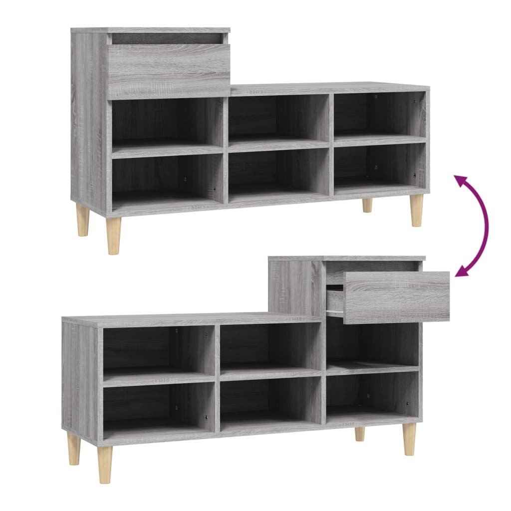 Schuhregal Grau Sonoma 102x36x60 cm Holzwerkstoff
