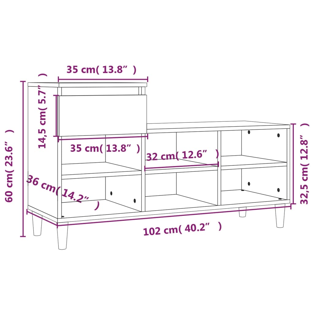 Schuhregal Grau Sonoma 102x36x60 cm Holzwerkstoff