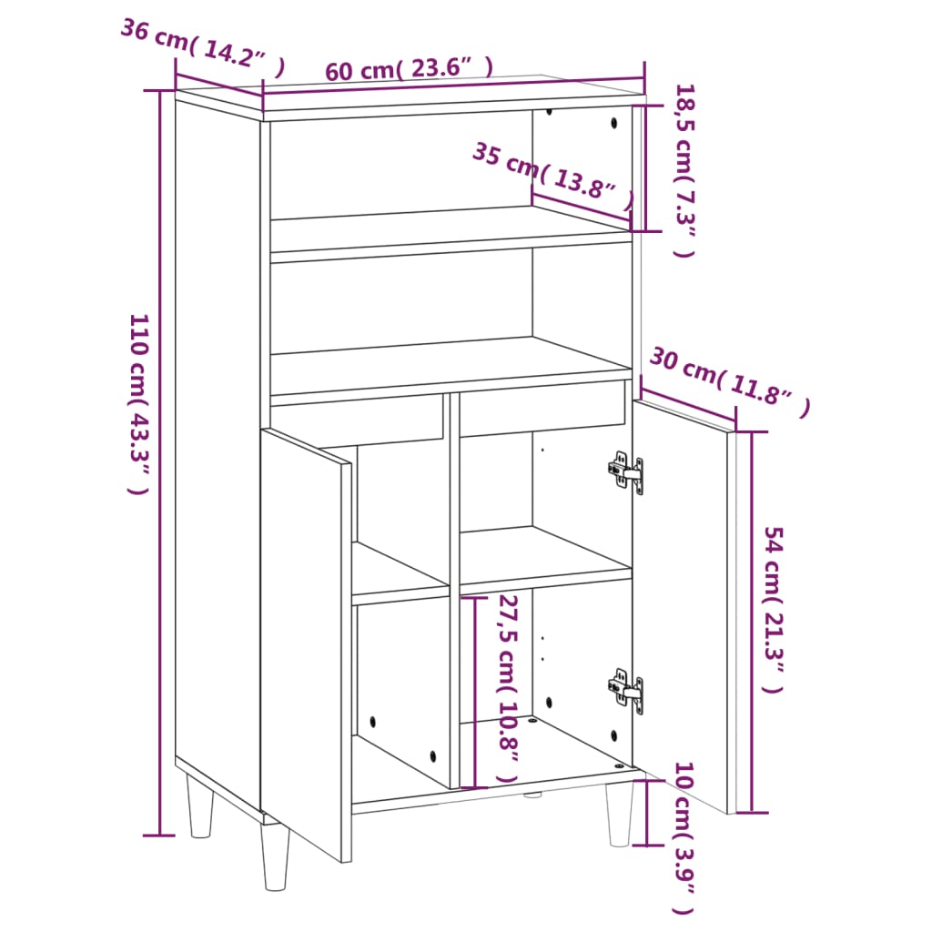Highboard Weiß 60x36x110 cm Holzwerkstoff