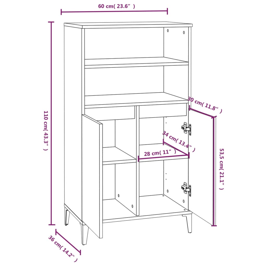 Highboard Betongrau 60x36x110 cm Holzwerkstoff