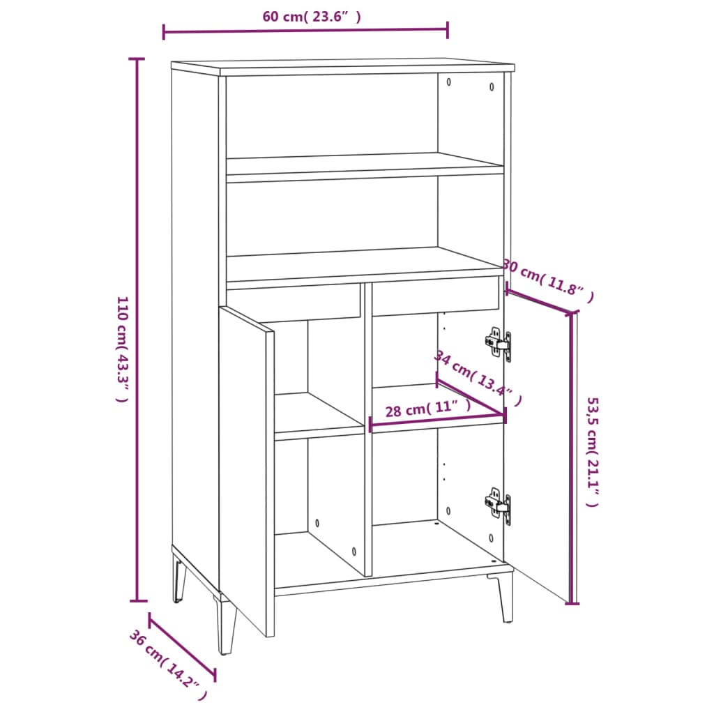 Highboard Grau Sonoma 60x36x110 cm Holzwerkstoff