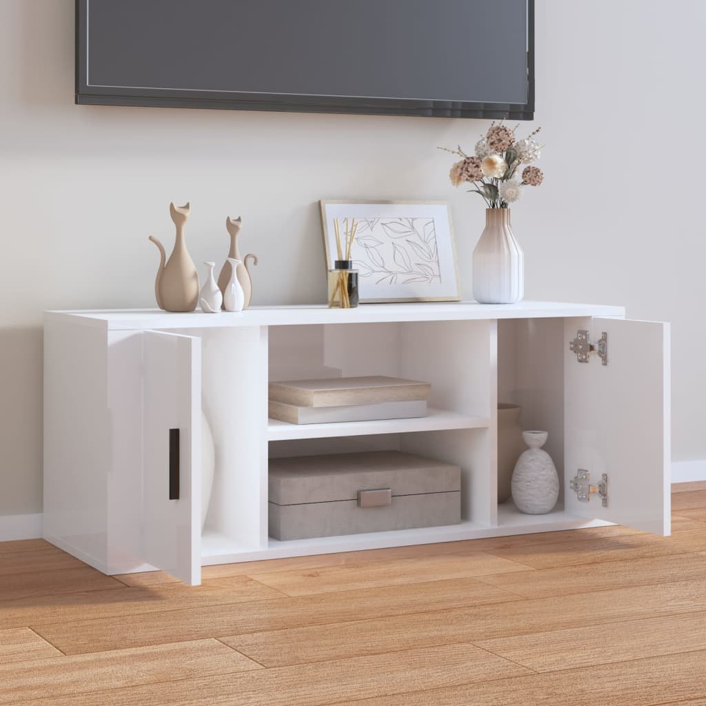 TV-Schrank Hochglanz-Weiß 100x35x40 cm Holzwerkstoff