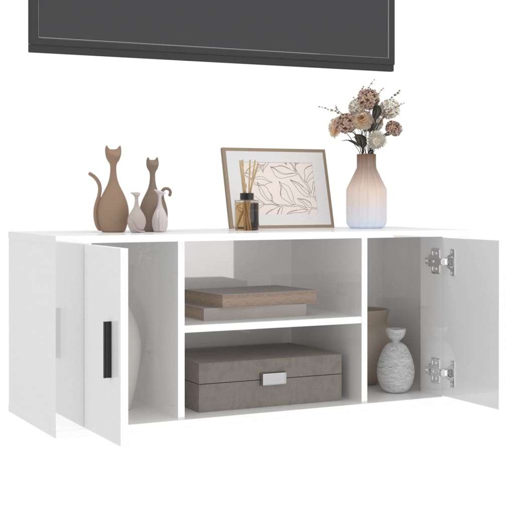 TV-Schrank Hochglanz-Weiß 100x35x40 cm Holzwerkstoff