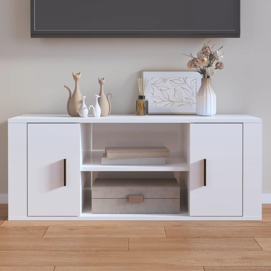 TV-Schrank Hochglanz-Weiß 100x35x40 cm Holzwerkstoff