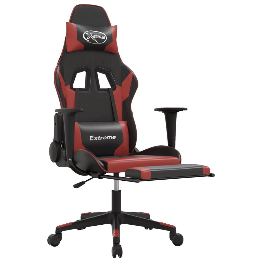 Gaming-Stuhl mit Fußstütze Schwarz und Weinrot Kunstleder