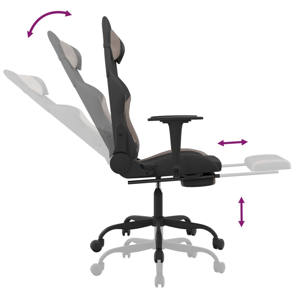Gaming-Stuhl mit Fußstütze Schwarz und Taupe Stoff