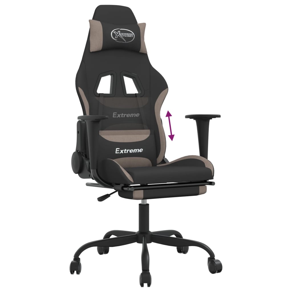 Gaming-Stuhl mit Fußstütze Schwarz und Taupe Stoff