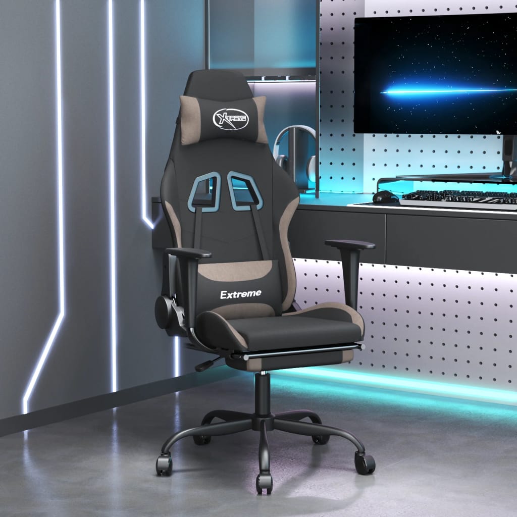 Gaming-Stuhl mit Fußstütze Schwarz und Taupe Stoff
