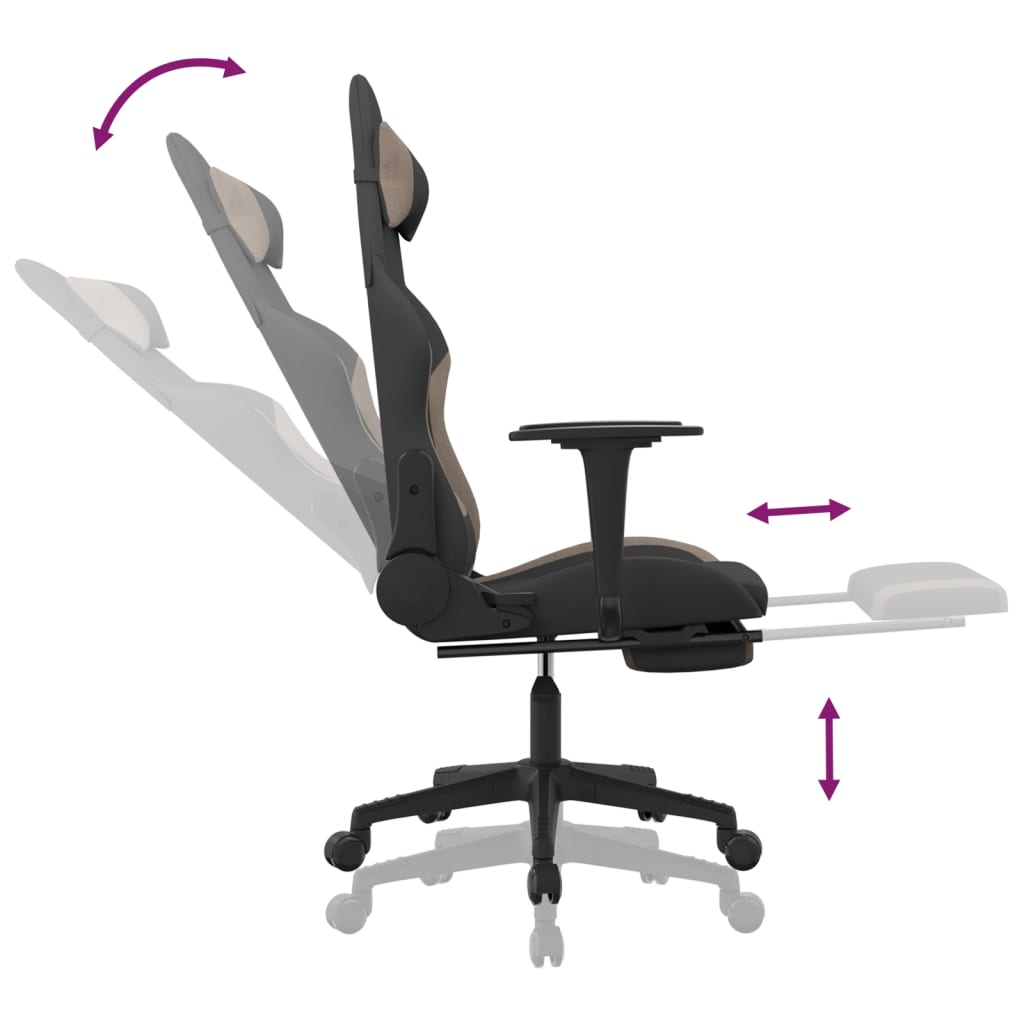 Gaming-Stuhl mit Fußstütze Schwarz und Taupe Stoff