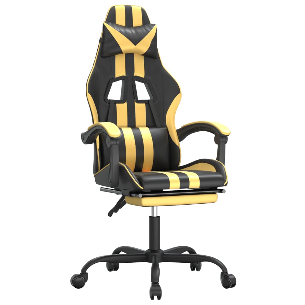 Gaming-Stuhl mit Fußstütze Schwarz und Golden Kunstleder