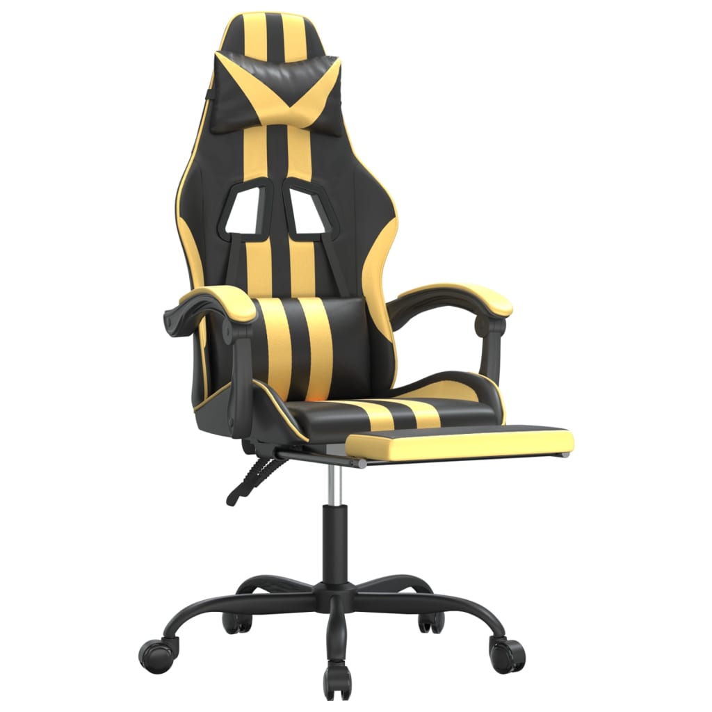 Gaming-Stuhl mit Fußstütze Schwarz und Golden Kunstleder