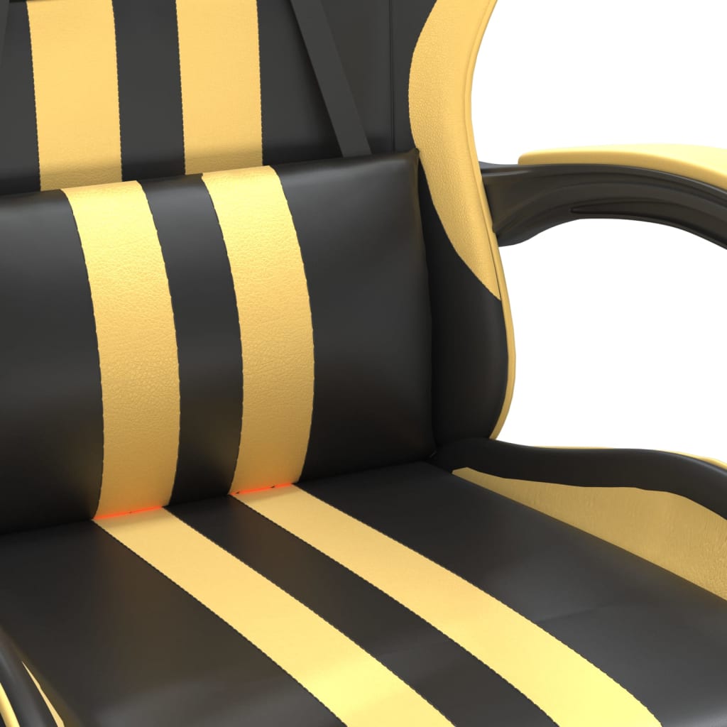 Gaming-Stuhl mit Fußstütze Schwarz und Golden Kunstleder