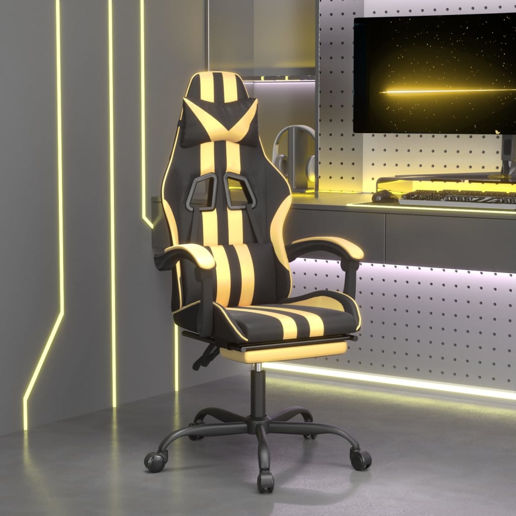 Gaming-Stuhl mit Fußstütze Schwarz und Golden Kunstleder