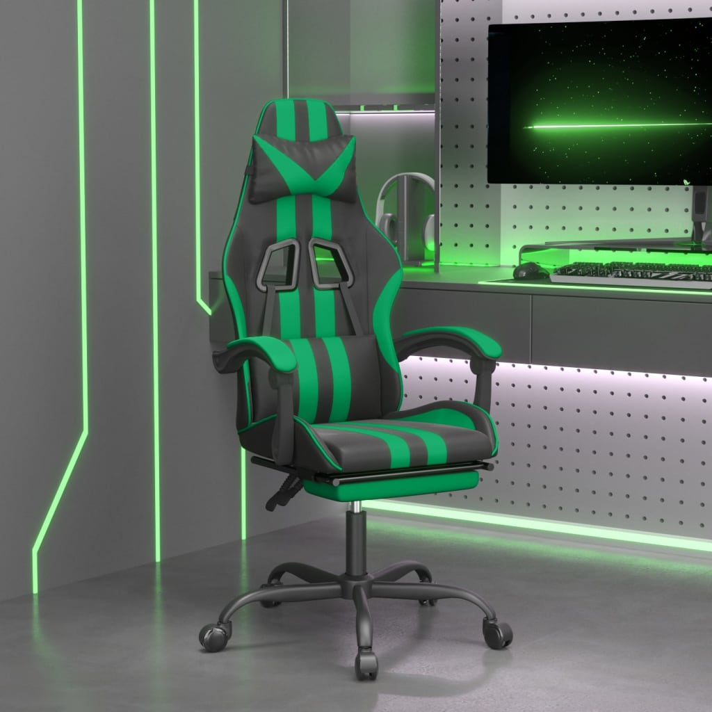 Gaming-Stuhl mit Fußstütze Schwarz und Grün Kunstleder