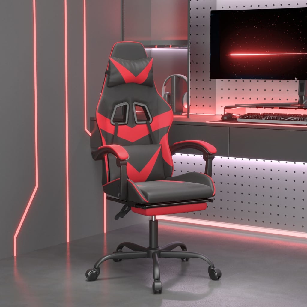 Gaming-Stuhl mit Fußstütze Schwarz und Rot Kunstleder