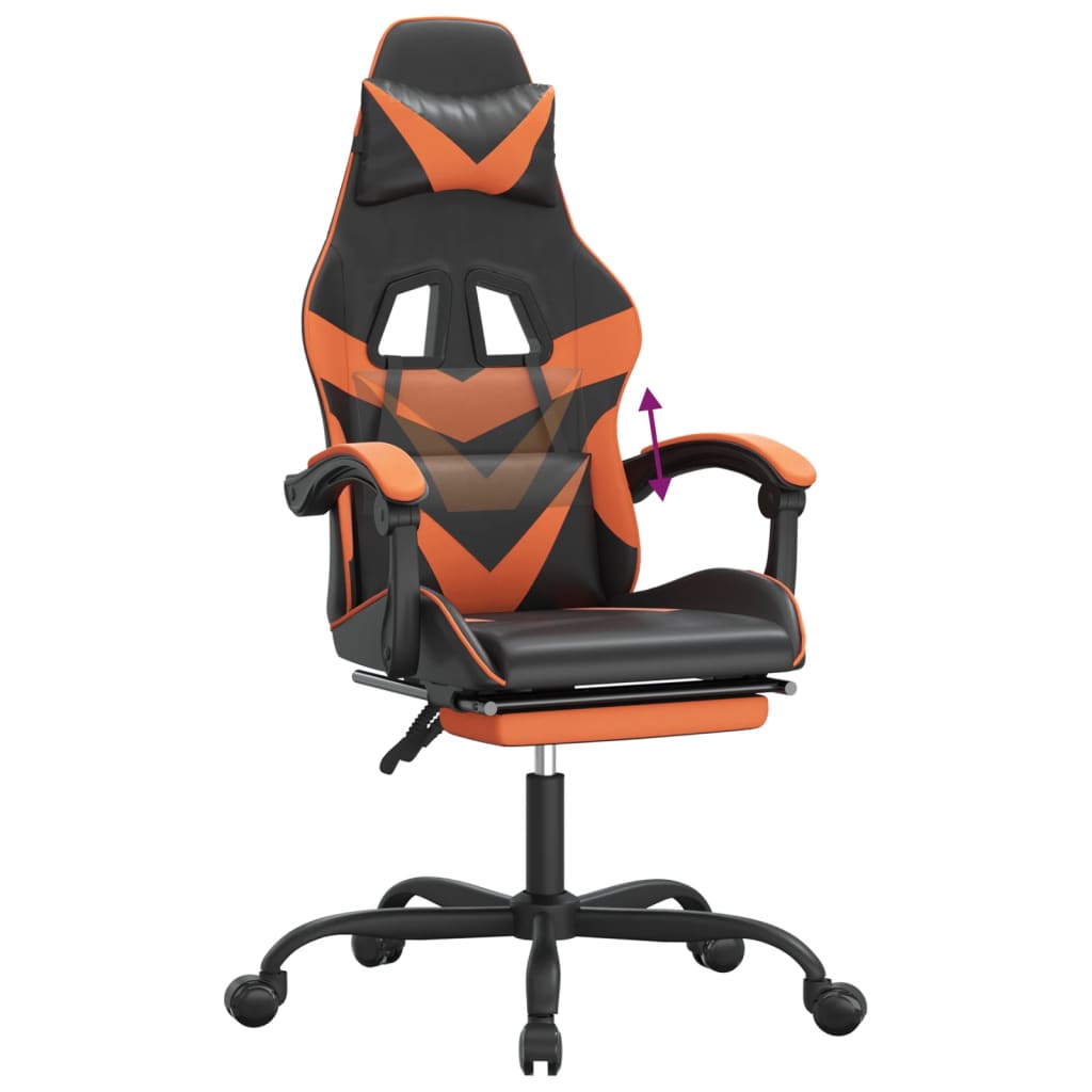 Gaming-Stuhl mit Fußstütze Schwarz und Orange Kunstleder