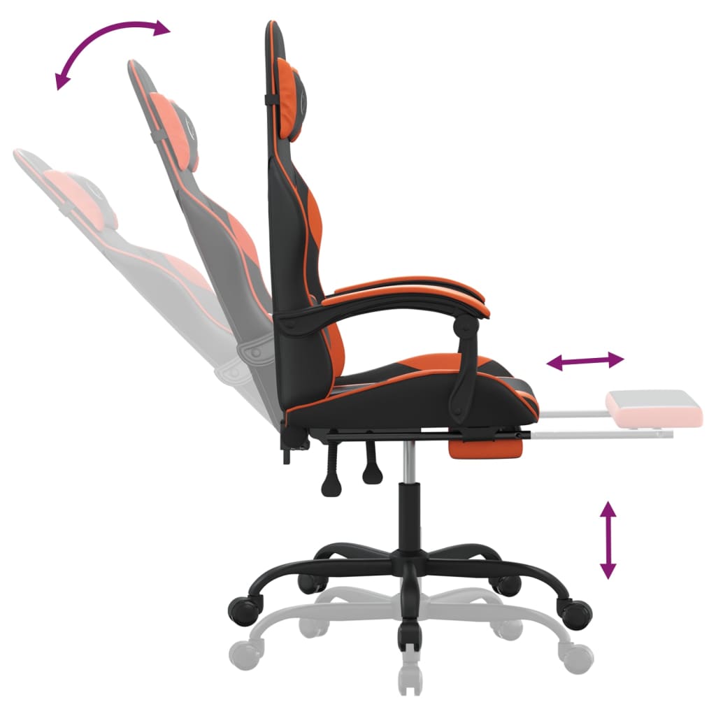 Gaming-Stuhl mit Fußstütze Schwarz und Orange Kunstleder
