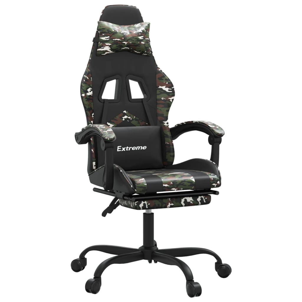 Gaming-Stuhl mit Fußstütze Schwarz und Tarnfarben Kunstleder