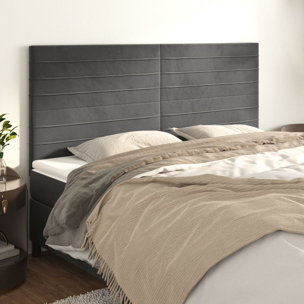 Kopfteil Dunkelgrau 200 x 5 x 118/128 cm Samt
